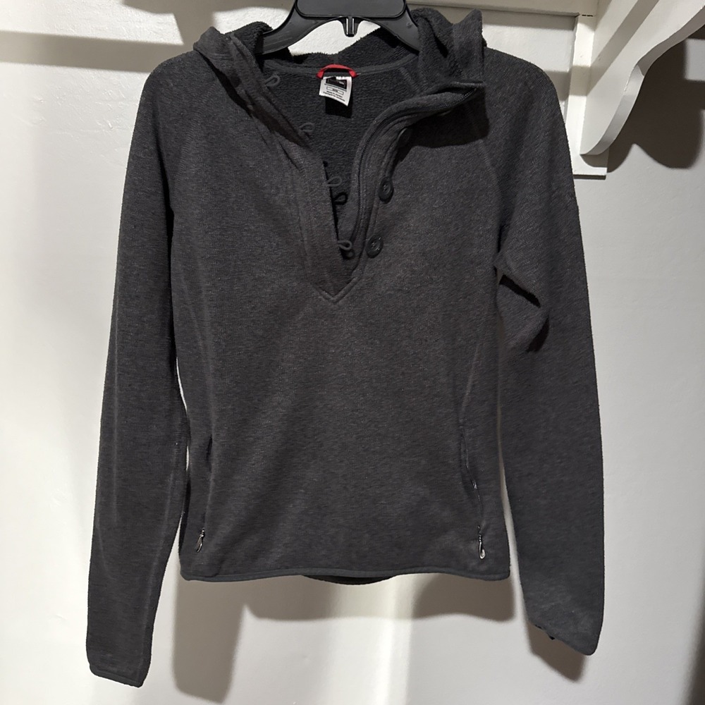 The North Face Womens Gray Button Up Pullover Hoodie Outdoor Activewear M